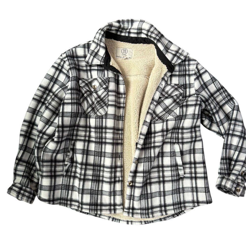 SAGE Sage Long Sleeve Plaid Super Plush Sherpa Lined Fleece Shirt Jacket XXL 2X - Picture 9 of 14